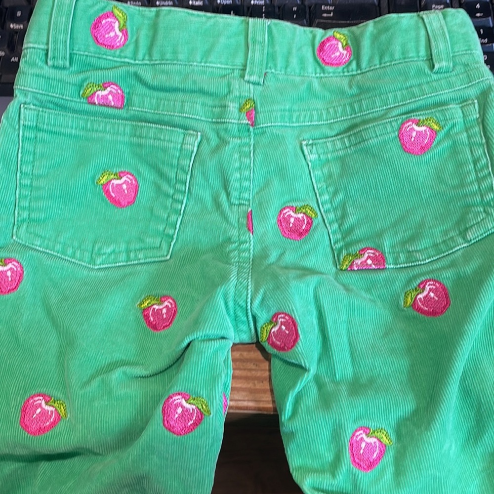 Lilly Pulitzer Girls green cords with embroidered apples size 4 - Picture 7 of 8